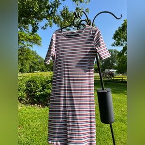 Stretchy short sleeve, body con dress, with stripes